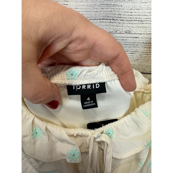 Torrid Plus Size White Cream Floral Crinkle Gauze Shirred Bodice Midi Dress 4X - Picture 6 of 11